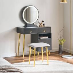 Wyld and Coco Glam Dressing Table Black and Gold - MDF 6 Drawers LED Mirror - thumbnail 1