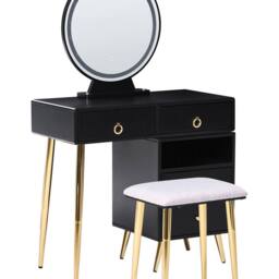 Wyld and Coco Glam Dressing Table Black and Gold - MDF 6 Drawers LED Mirror - thumbnail 2
