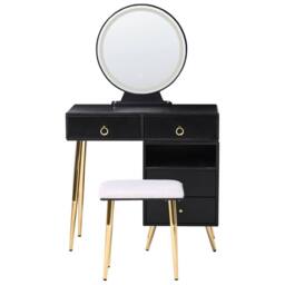 Wyld and Coco Glam Dressing Table Black and Gold - MDF 6 Drawers LED Mirror - thumbnail 4