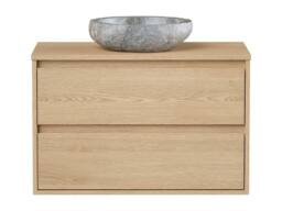 Vente-unique Bathroom Unit With Stone Countertop Basin - Oak Veneer - 80 Cm in Light Oak - thumbnail 2