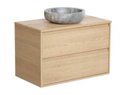 Vente-unique Bathroom Unit With Stone Countertop Basin - Oak Veneer - 80 Cm in Light Oak - thumbnail 5