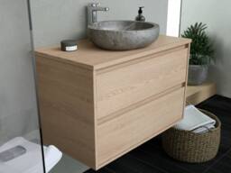 Vente-unique Bathroom Unit With Stone Countertop Basin - Oak Veneer - 80 Cm in Light Oak - thumbnail 6