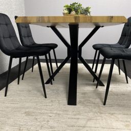 KOSY KOALA Wooden Dining Table with 4 Black Velvet Chairs, Stylish Dining Room Furniture in Brown - thumbnail 8