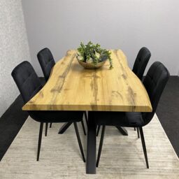 KOSY KOALA Wooden Dining Table with 4 Black Velvet Chairs, Stylish Dining Room Furniture in Brown - thumbnail 2