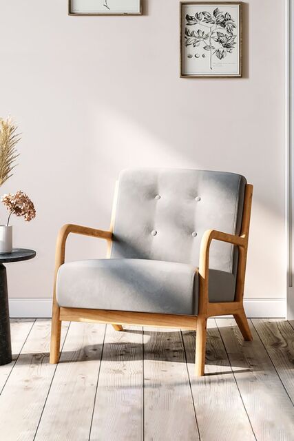 Living and Home 65 cm W x 77 cm D x 75cm H Wooden Frame Sofa Button Upholstered Armchair in Grey - image 1