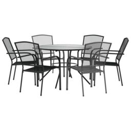 Berkfield Home Stackable Garden Chair Set 7 pcs Anthracite Powder-coated Steel in Black - thumbnail 2