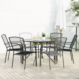 Berkfield Home Stackable Garden Chair Set 7 pcs Anthracite Powder-coated Steel in Black - thumbnail 1