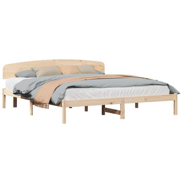 Berkfield Home Beautiful Bed Frame with Headboard 180x200 cm Solid Wood Pine in Natural - image 1