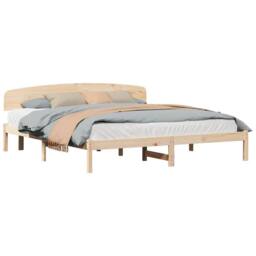 Berkfield Home Beautiful Bed Frame with Headboard 180x200 cm Solid Wood Pine in Natural - thumbnail 1