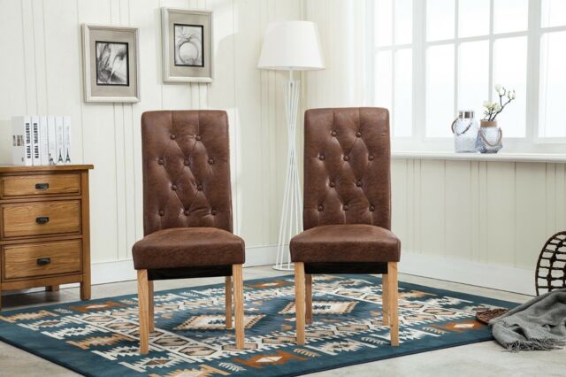 MCC Direct Set of 2 Top Scroll High Back Fabric Dining Chairs in Brown - image 1