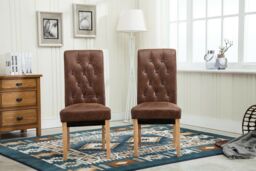 MCC Direct Set of 2 Top Scroll High Back Fabric Dining Chairs in Brown - thumbnail 1