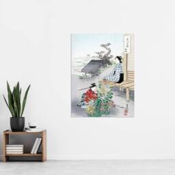 "Artery8 Caring For The Chrysanthemums Vintage Japan Wall Art Print Gekko in Green - Size: W18"" x H24""" - thumbnail 4
