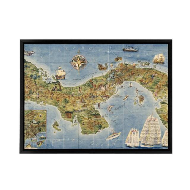 "Artery8 Map Herman 1941 Panama Canal Framed Canvas Wall Art Print - Size: W12"" x H16""" - image 1