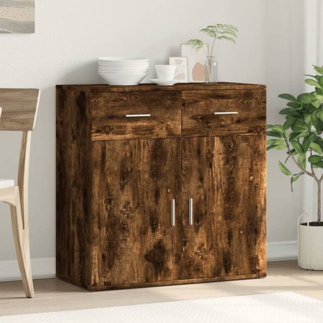 Berkfield Home Sideboard Smoked Oak 79x38x80 cm Engineered Wood in Brown - Size: 79 x 38 x 80 cm - image 1