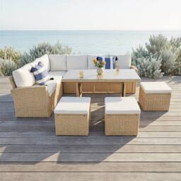 Home Garden Direct Pelias Rattan Corner 8 Seater Outdoor Sofa Dining Set Natural - thumbnail 3