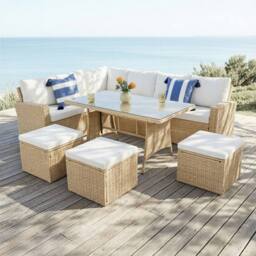 Home Garden Direct Pelias Rattan Corner 8 Seater Outdoor Sofa Dining Set Natural - thumbnail 2