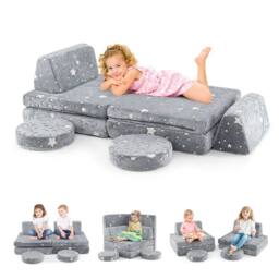 Costway Glow in the Dark Modular Kids Play Couch Set Fold Out Children Sofa in Grey - thumbnail 5