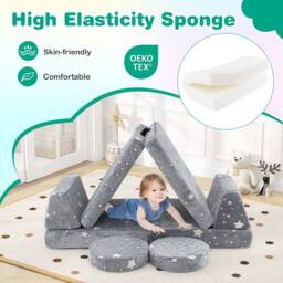 Costway Glow in the Dark Modular Kids Play Couch Set Fold Out Children Sofa in Grey - thumbnail 9