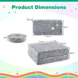 Costway Glow in the Dark Modular Kids Play Couch Set Fold Out Children Sofa in Grey - thumbnail 2