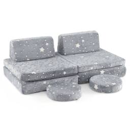 Costway Glow in the Dark Modular Kids Play Couch Set Fold Out Children Sofa in Grey - thumbnail 4
