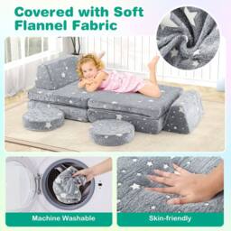Costway Glow in the Dark Modular Kids Play Couch Set Fold Out Children Sofa in Grey - thumbnail 6