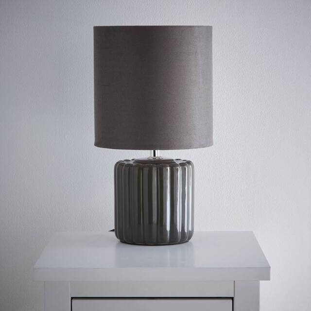K LIVING Zoe Grey Ceramic Table Lamp With Matching Velvet Shade - image 1