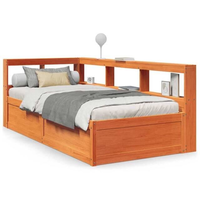 Berkfield Home Bookcase Bed without Mattress Wax Brown 90x200cm Solid Wood Pine - Size: 90x200 cm - image 1
