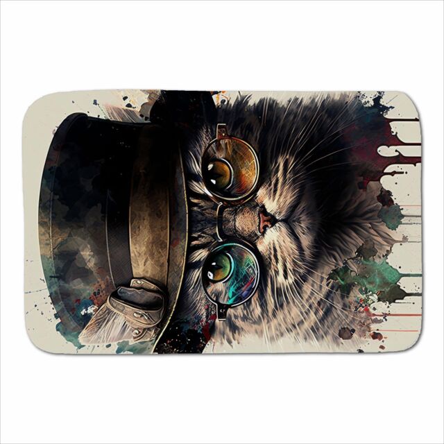 Warren Reed - Designer Cat With Glasses & Hat Splashart Sherpa Blanket - Size: Large - image 1