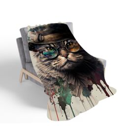 Warren Reed - Designer Cat With Glasses & Hat Splashart Sherpa Blanket - Size: Large - thumbnail 2
