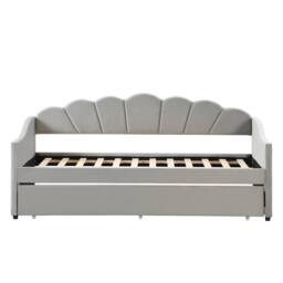 Merax 3ft Single Grey Velvet Scalloped Upholstered Daybed with Trundle Bed - thumbnail 8