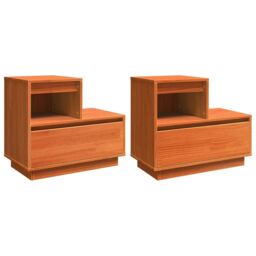 Berkfield Home Bedside Cabinet 2 pcs Wax brown 60 x 34 x 51 cm Solid pinewood - thumbnail 2