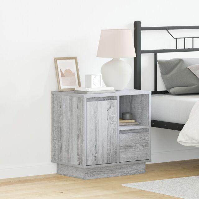 Berkfield Home Bedside Cabinets with LED 2 pcs Grey Sonoma 50x34, 5x50 cm - image 1