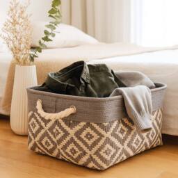 Voltico Grey Woven Diamond Storage Basket - Textured Cotton Rope