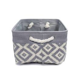 Voltico Grey Woven Diamond Storage Basket - Textured Cotton Rope - thumbnail 5