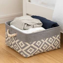 Voltico Grey Woven Diamond Storage Basket - Textured Cotton Rope - thumbnail 2