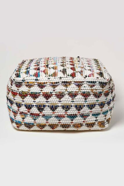Homescapes Chindi Design Bean Filled Pouffe Large in Cream - image 1