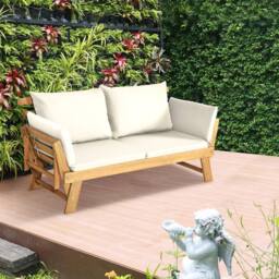 Gymax 2-in-1 Outdoor Sofa Bed Chaise Lounge Bench With Padded Pillow Cushion in White - thumbnail 5