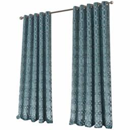New Edge Blinds Luxe Geo Velvet Eyelet Curtains in Teal - Size: 228 cm width x 228 cm drop