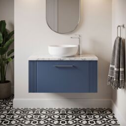 Balterley 1 Drawer Wall Hung Vanity Unit Marble Laminate Worktop, Blue 800mm - thumbnail 8