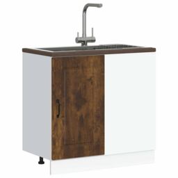 Berkfield Home Kitchen Base Cabinet Kalmar Smoked Oak Engineered Wood in Brown - thumbnail 4