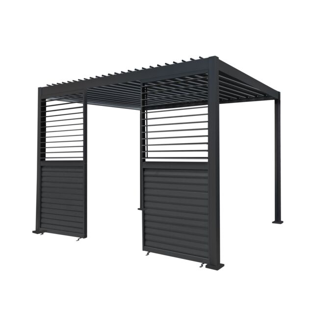 Monstershop Anthracite Aluminium Pergola With 2 x Shutter Panels - 3m x 3m in Grey - image 1