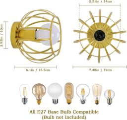 Goeco Vintage Ceiling Light, E27 for Hallway Bedroom Kitchen Cafe Bar Gold - thumbnail 4