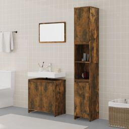 Berkfield Home 3 Piece Bathroom Furniture Set Smoked Oak Engineered Wood in Brown - thumbnail 1