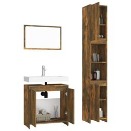 Berkfield Home 3 Piece Bathroom Furniture Set Smoked Oak Engineered Wood in Brown - thumbnail 4