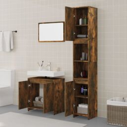 Berkfield Home 3 Piece Bathroom Furniture Set Smoked Oak Engineered Wood in Brown - thumbnail 3
