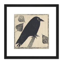 Artery8 Samuel Jessurun De Mesquita Picture Of A Crow 8X8 Inch Square Wooden Framed Wall Art Print Picture with Mount in Black - thumbnail 1