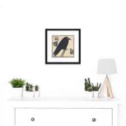 Artery8 Samuel Jessurun De Mesquita Picture Of A Crow 8X8 Inch Square Wooden Framed Wall Art Print Picture with Mount in Black - thumbnail 2