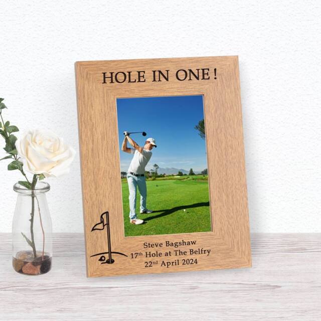 Uniqueful Personalised Hole in One Wood Picture Frame Birthday Gift in Brown - image 1