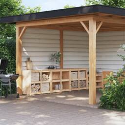 Berkfield Home Outdoor Kitchen Cabinets 3 pcs Solid Wood Pine in Light Tan - thumbnail 2