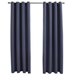 Berkfield Home Blackout Curtains with Metal Rings 2 pcs Anthracite 140x175 cm - thumbnail 2